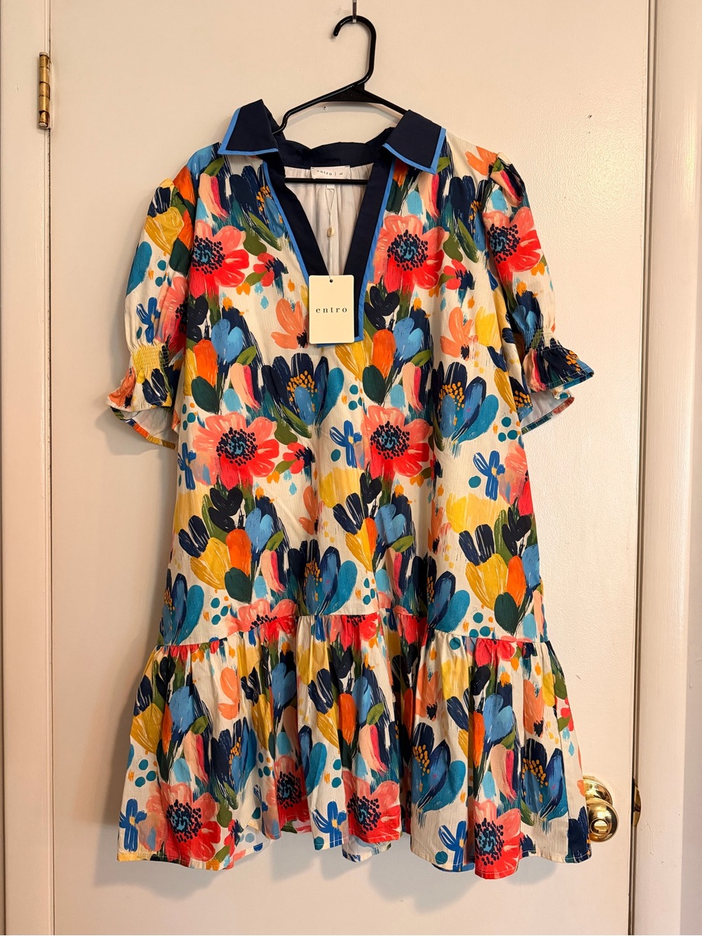 entro Girls Floral Tiered Dress in Navy, Coral, Yellow, Teal